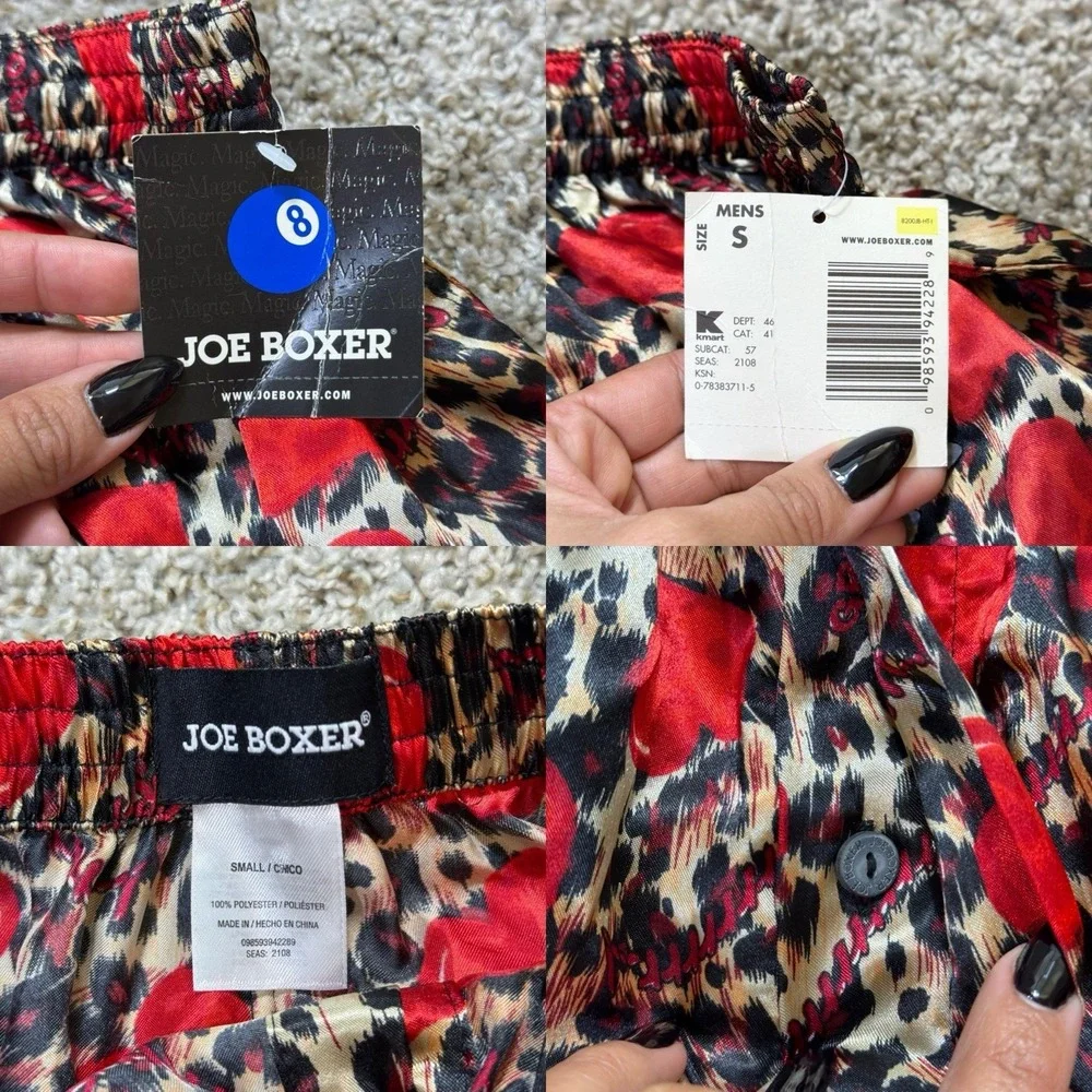 Joe Boxer Mens S Satin Boxer Shorts NWT Leopard Hearts Kmart Deadstock Underwear
